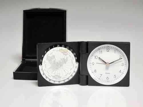 Reloj mundial de cuarzo con alarma y tapa (esferas blancas)