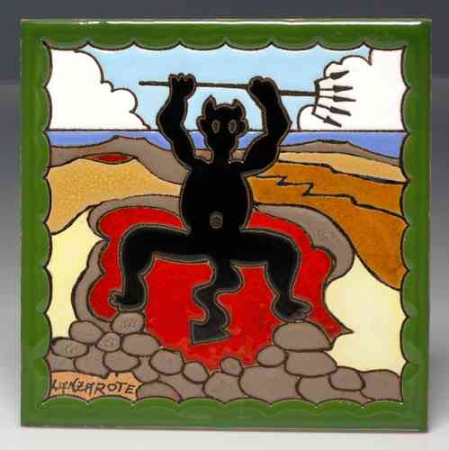 Cerámica esmaltada con el Diablo típico de Lanzarote (15 x 15 cm.)