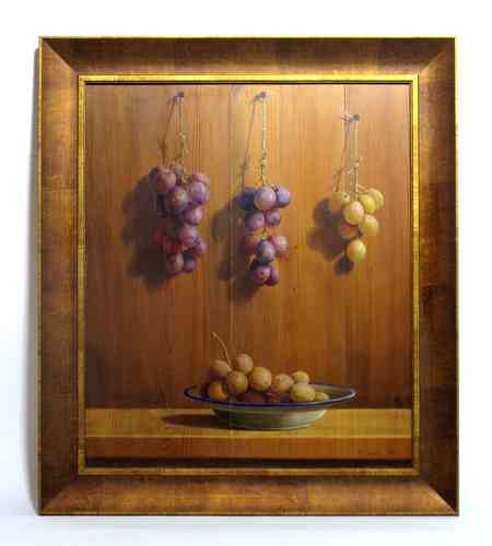 Acrílico sobre madera " Racimos " del artista menorquín F. Torrents (2002) 61 x 53 cm.