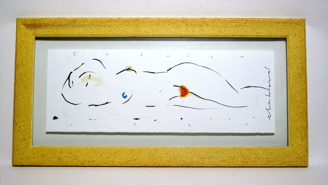 Drawing naked "Tabaiba 1999" Original Chilean artist Raul Eberhard 43 x 85 cm.