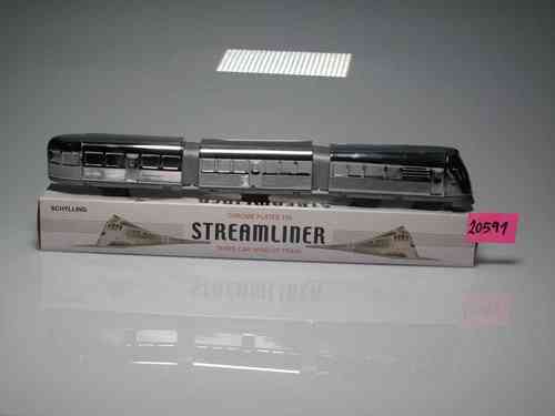 Train STREAMLINER metal windup toy with three silver cars